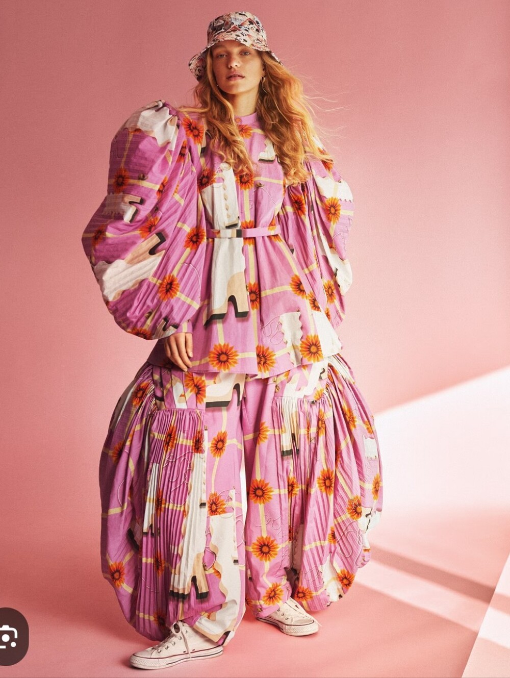 ICONIC PINK PLEATED VOLUMINOUS COTTON SLEEVE MINI DRESS FROM LOEWE SP2021 SZ36IT - Picture 3 of 12